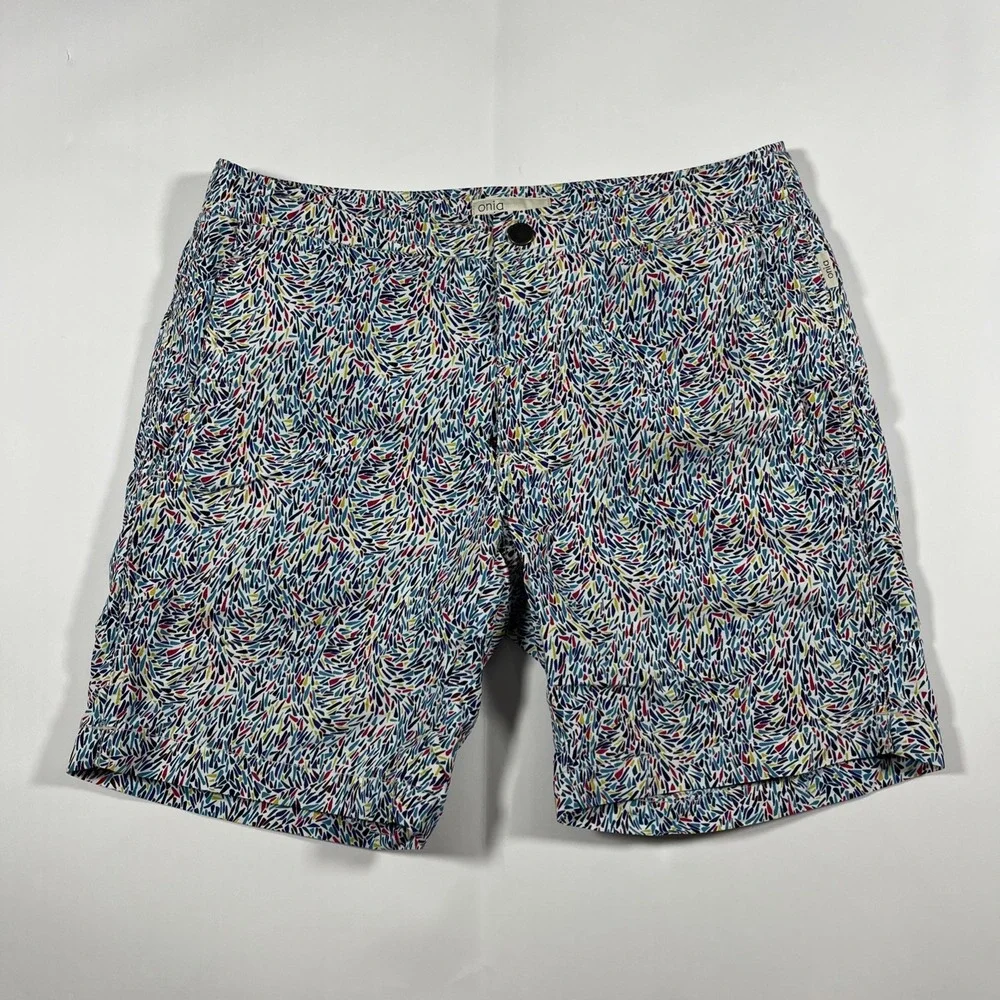Onia Liberty Art Fabrics Multi Color Print Swim Shorts Trunks, Sz 30 Waist